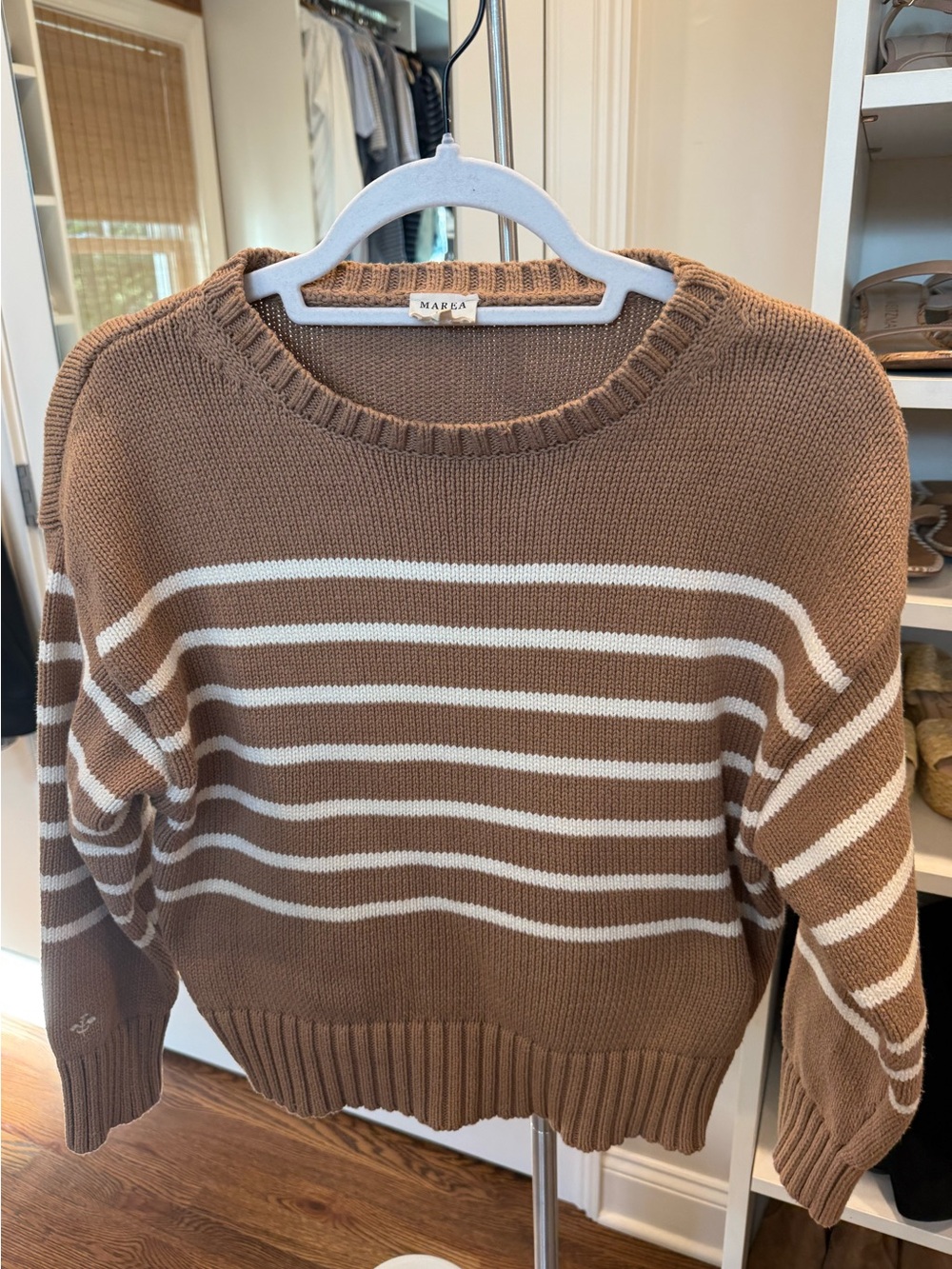 Marea Brown & White Striped Crewneck Sweater